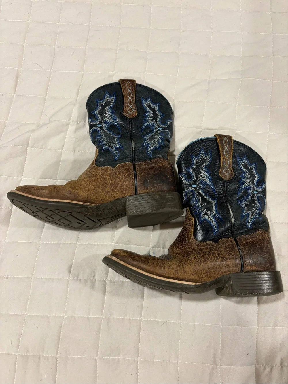 Ariat Kids Tombstone Western Cowboy Boots Brown Blue Square Toe Little Boy 11